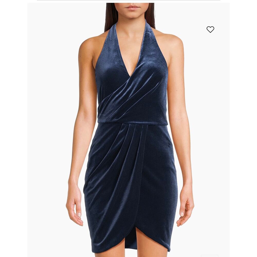 Black Halo Elaria Stretch Velvet Halterneck Minidress Size 10 Nwt